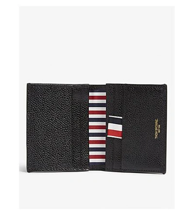 Shop Thom Browne Striped Pebbled Leather Card Wallet In Black