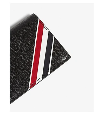 Shop Thom Browne Striped Pebbled Leather Card Wallet In Black