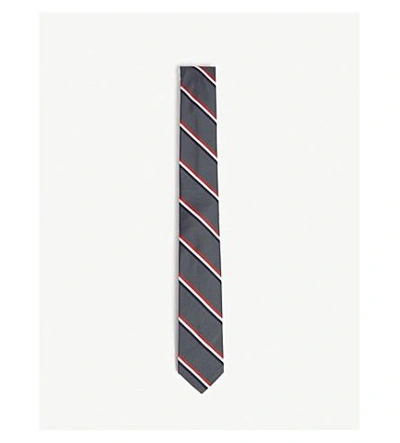 Shop Thom Browne Diagonal-stripe Silk And Cotton Tie In Dark Grey