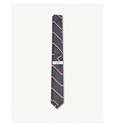 Shop Thom Browne Diagonal-stripe Silk And Cotton Tie In Dark Grey