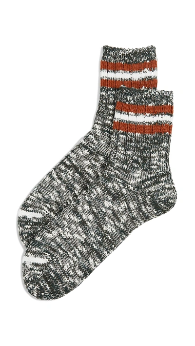 Shop Anonymous Ism 3-line Slub Quarter Socks In Moss