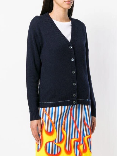 Shop Prada Cashmere Logo Knit Cardigan In Blue