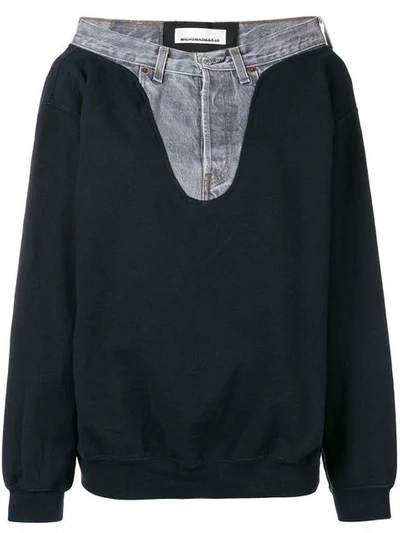 Shop Night Market Denim Detail Patchwork Sweatshirt In Black