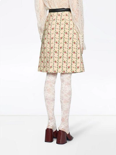 Shop Gucci Rose Print Silk Skirt In White