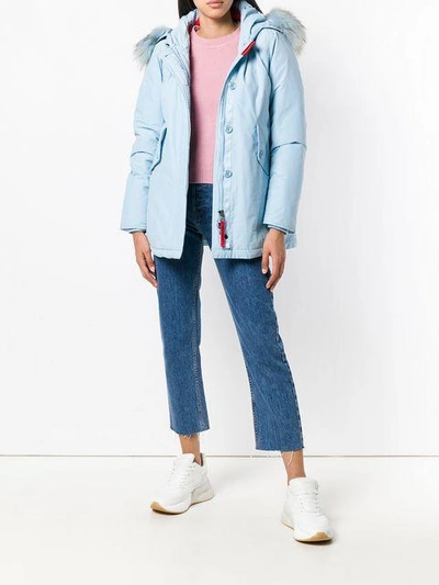 Shop Freedomday Padded Buttoned Coat In Blue