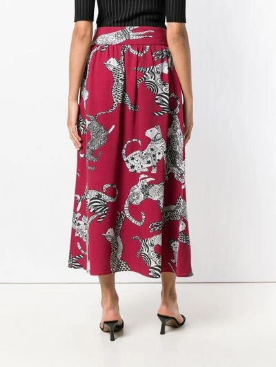 Shop Ultràchic Long Cat Print Skirt - Red