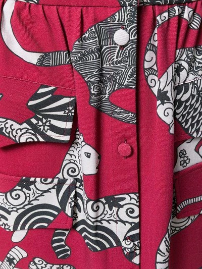 Shop Ultràchic Long Cat Print Skirt - Red