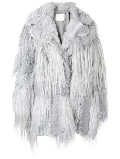 Shop Drome Oversized Fur Coat In Grey