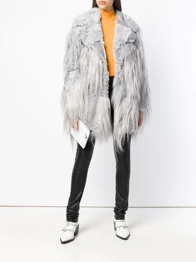 Shop Drome Oversized Fur Coat In Grey