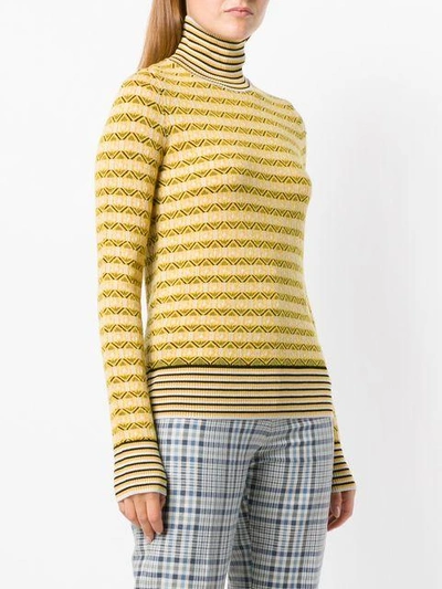 Shop Carven Striped Roll Neck Sweater - Yellow