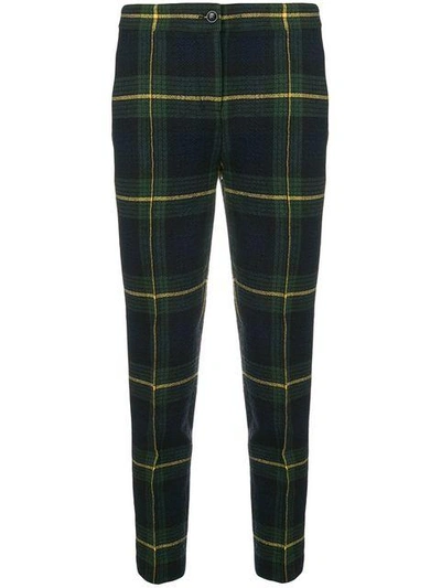 Shop Boutique Moschino Checked Skinny Trousers In Blue