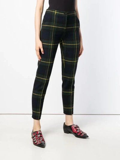 Shop Boutique Moschino Checked Skinny Trousers In Blue