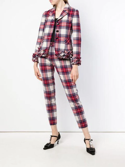 Shop Boutique Moschino Checked Skinny Trousers In Red