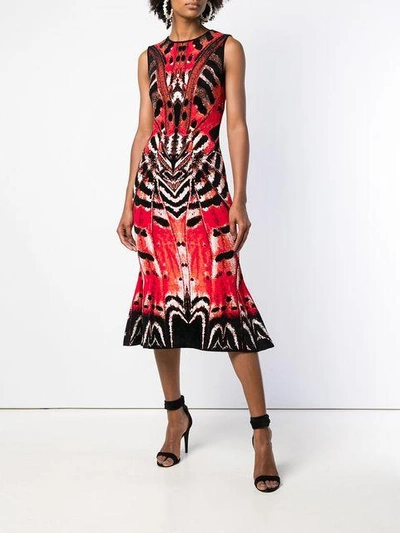 Shop Alexander Mcqueen Printed Flared Dress In 6540 Red Orange Black