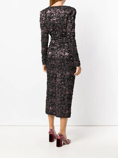 Shop Miu Miu Textured-flower Plunge Neck Dress - Pink & Purple