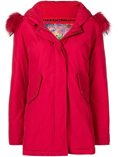 Freedomday Padded Hooded Coat In Red