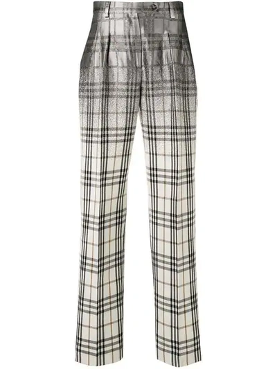 Shop Alberta Ferretti Checked Straight-leg Trousers - Grey