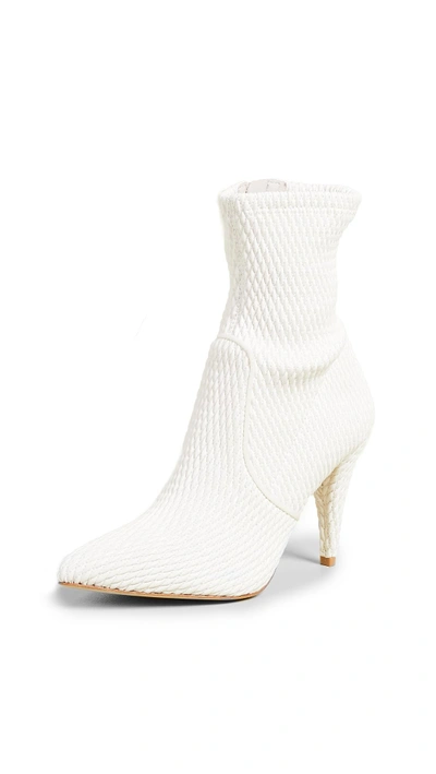 Shop Alice And Olivia Hedde Stretch Pleather Booties In White
