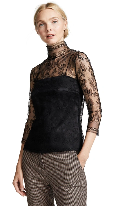 Shop Adam Lippes Chantilly Lace Turtleneck In Black