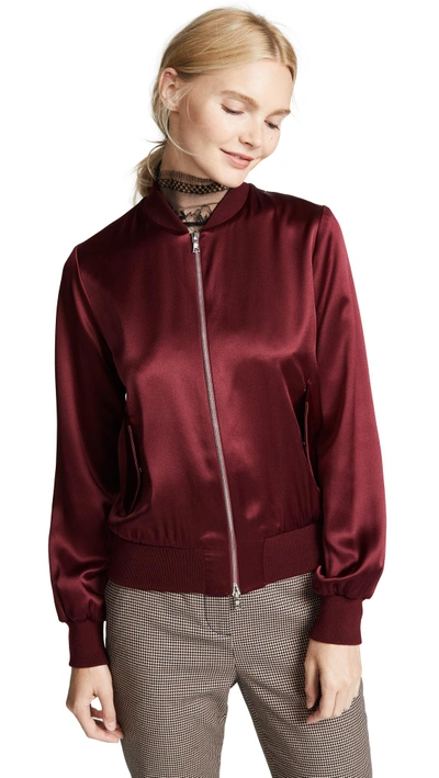 Shop Adam Lippes Silk Bomber Jacket In Burgundy