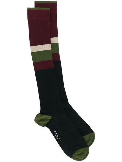 Shop Marni Colour Blocked Socks - Black