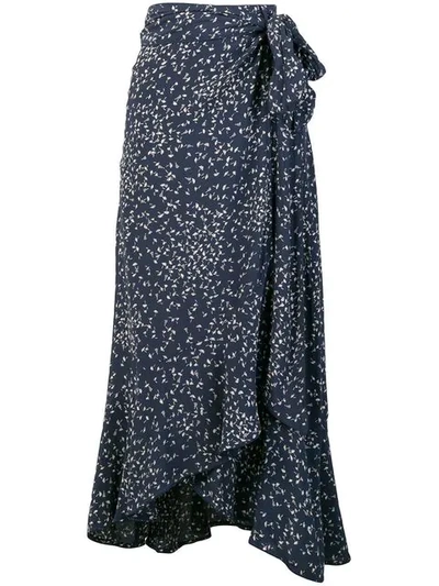 Shop Ganni Floral Wrap Skirt  In Blue