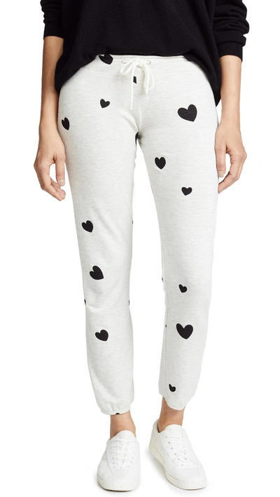 Shop Monrow Super Soft Sweats With Scattered Hearts In Ash