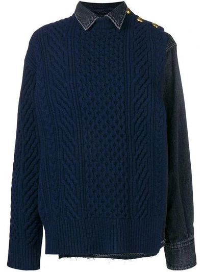 Shop Sacai Hybrid Denim Knitted Jumper - Blue