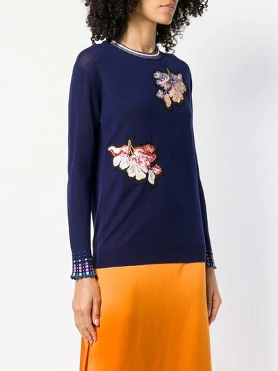 Shop Peter Pilotto Floral Embroidered Jumper - Blue