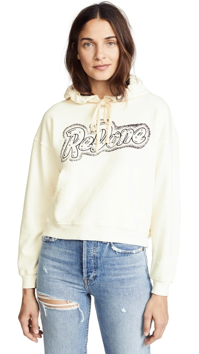 Shop Re/done Hooded Sweatshirt In Vintage White With Black Log