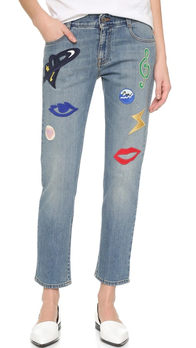 Shop Stella Mccartney Skinny Boyfriend Jeans With Patches In Dark Classic Blue