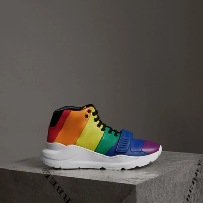 Shop Burberry Rainbow Leather High-top Sneakers