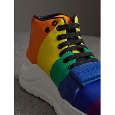 Shop Burberry Rainbow Leather High-top Trainers