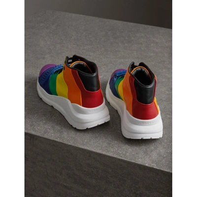 Shop Burberry Rainbow Leather High-top Sneakers