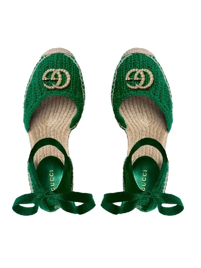 Shop Gucci Crochet Platform Espadrille - Green