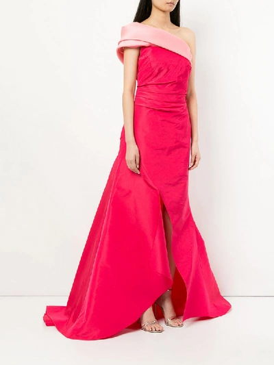 Shop Oscar De La Renta One-shoulder Gown - Pink & Purple