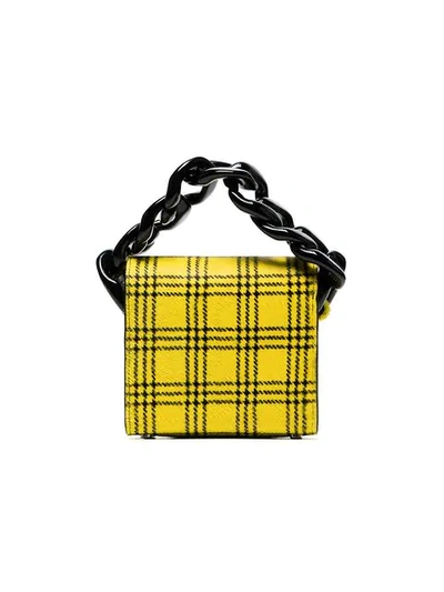 Shop Marques' Almeida Marques'almeida Yellow And Black Tartan Chain Pony Hair Mini Bag