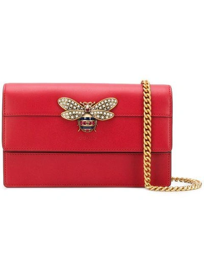 Shop Gucci Embellished Bee Crossbody Bag - Red
