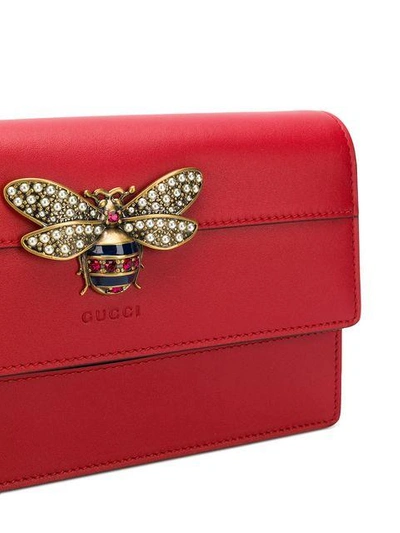 Shop Gucci Embellished Bee Crossbody Bag - Red