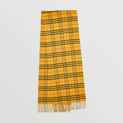 Shop Burberry The Classic Vintage Check Cashmere Scarf In Vibrant Yellow