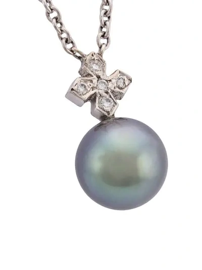 Shop Loree Rodkin 18kt Gold Tahitian Black Pearl Necklace In Grey