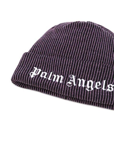 Shop Palm Angels Logo Embroidered Beanie - Purple