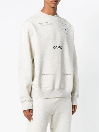 Shop Oamc Slogan Crewneck Sweatshirt In Grey