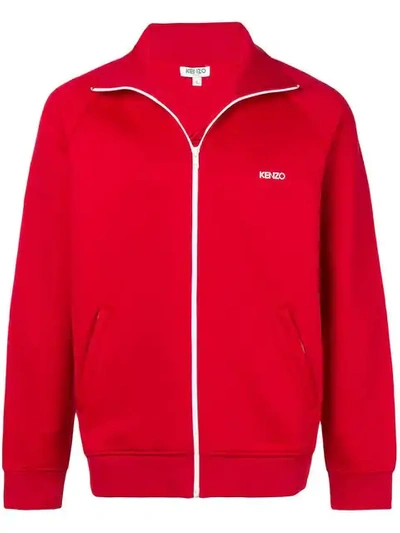 Shop Kenzo Logo Embroidered Zip Sweatshirt In Red