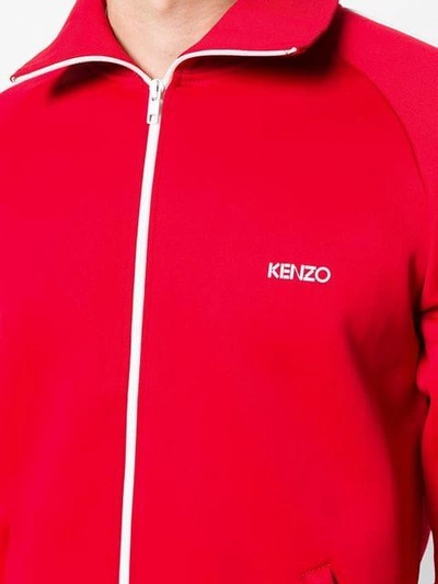 Shop Kenzo Logo Embroidered Zip Sweatshirt In Red