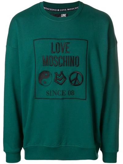 Shop Love Moschino Embroidered Logo Sweatshirt - Green
