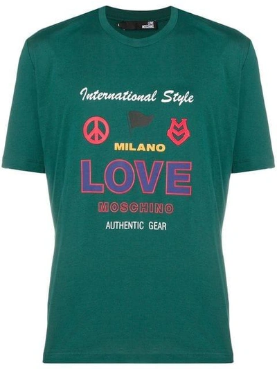 Shop Love Moschino Logo Print T-shirt - Green
