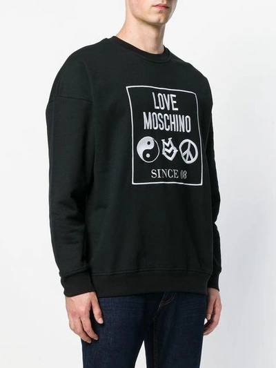 Shop Love Moschino Embroidered Logo Sweatshirt In Black