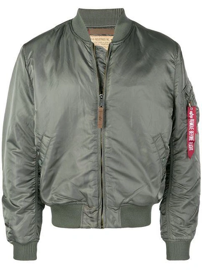 Shop Alpha Industries Zipped Up Bomber Jacket In Green