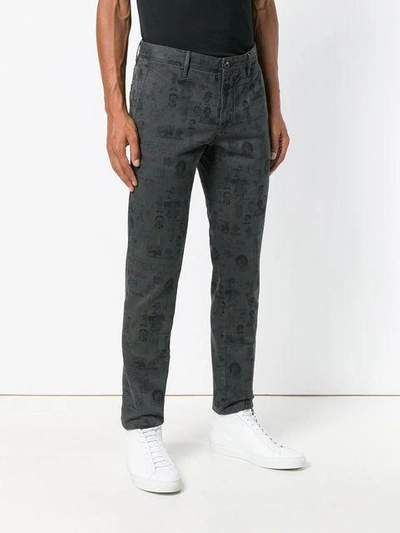 Shop Incotex Printed Chino Trousers In Grey